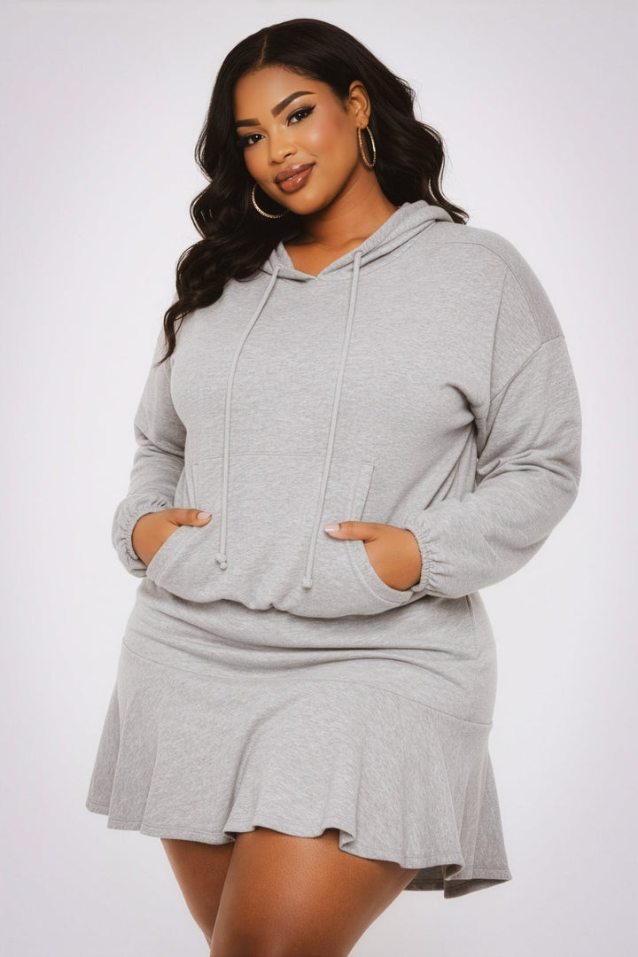 Curvy Sense Inc. Dresses Plus Size Tracie Hoodie Mini Dress - Heather Grey