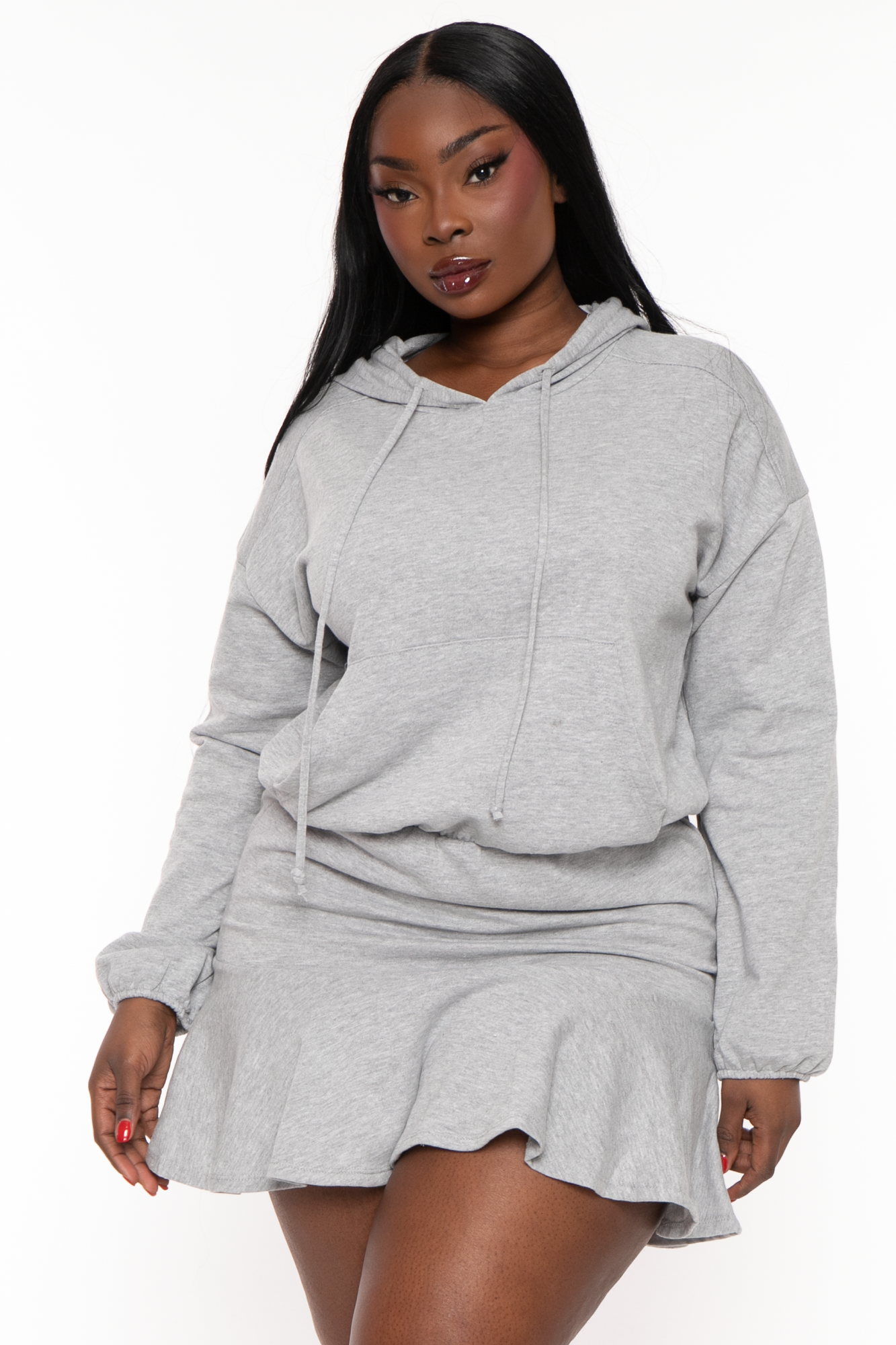 Women's Plus Size Tracie Hoodie Mini Dress - Heather Grey - Curvy Sense