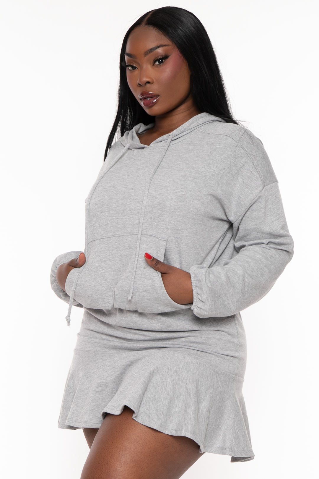 Curvy Sense Plus Size Tracie Hoodie Mini Dress Heather Grey Women s Size 1XL Black