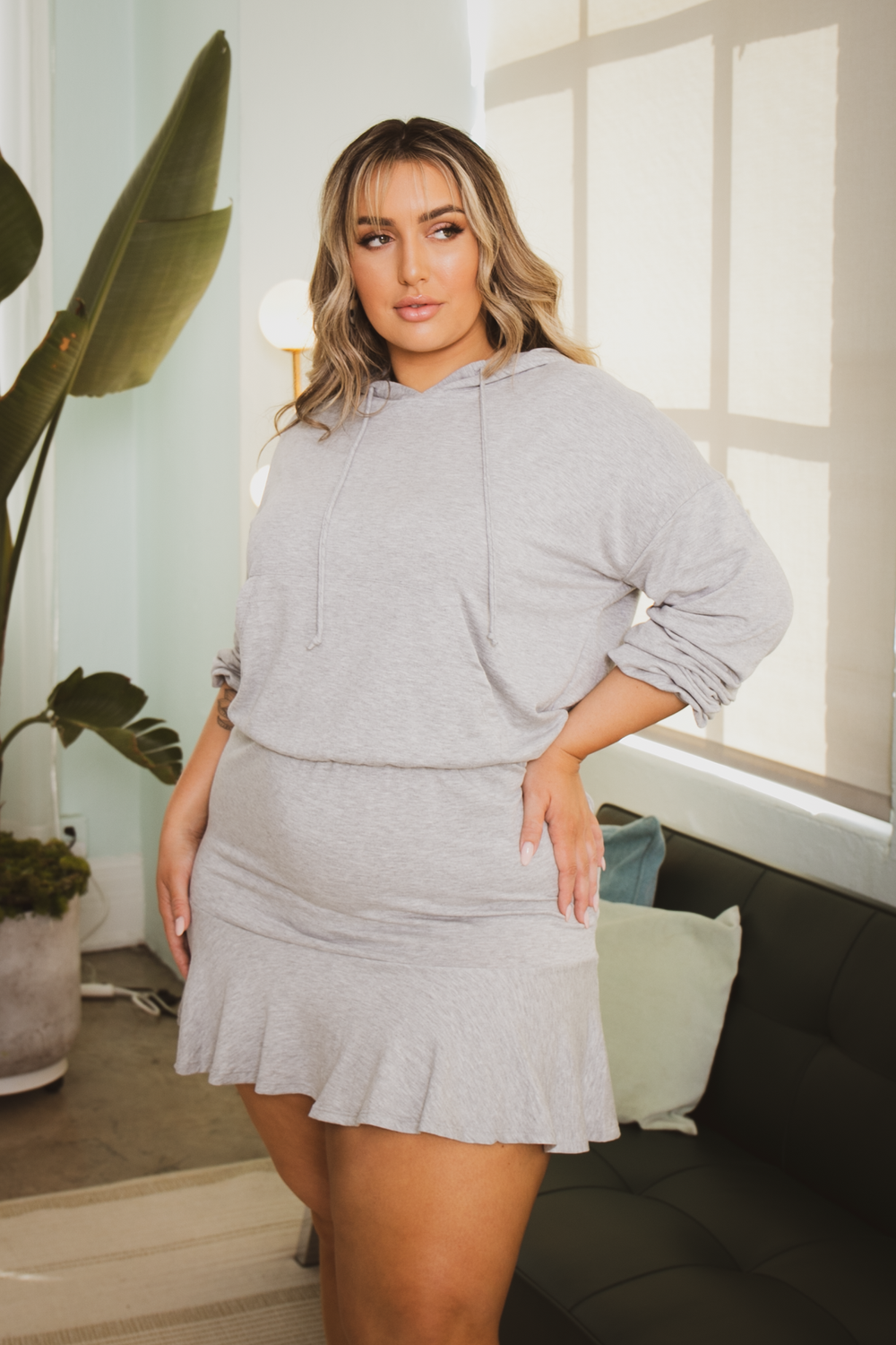 Plus Size Tracie Hoodie Mini Dress - Heather Grey – Curvy Sense