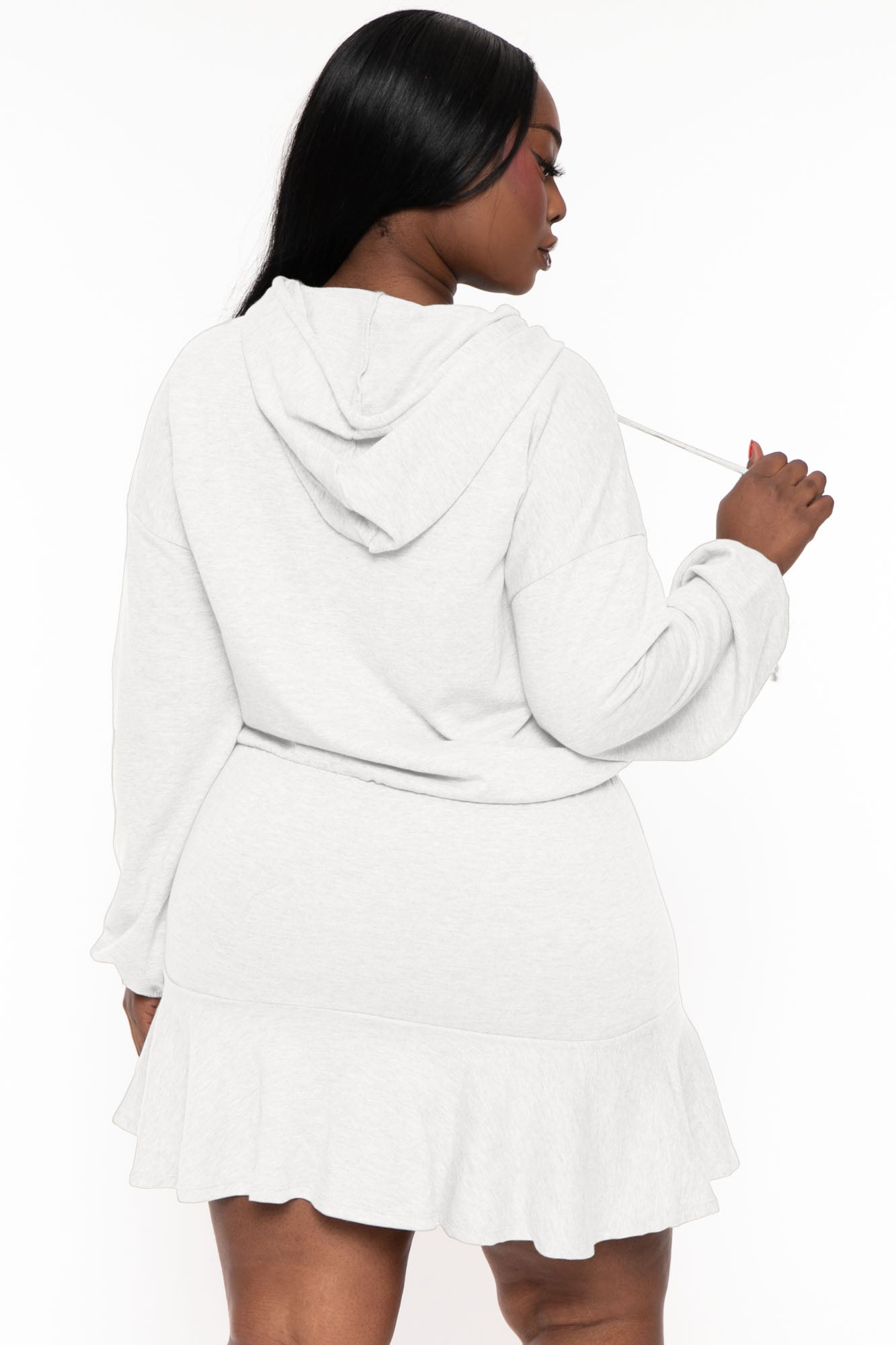 Women's Plus Size Tracie Hoodie Mini Dress - Cream - Curvy Sense
