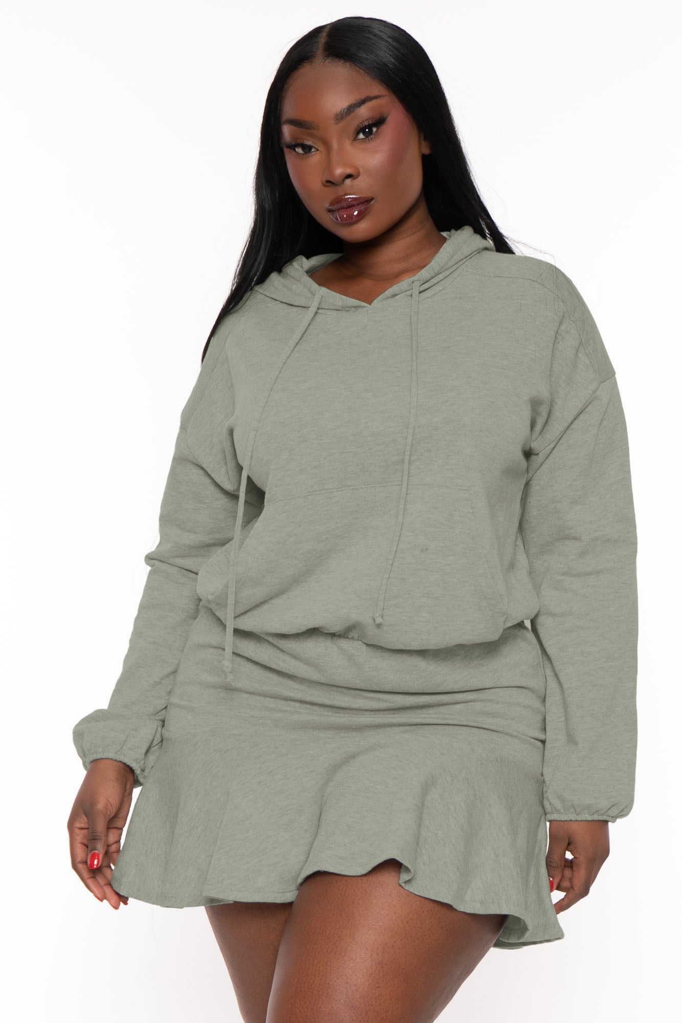 Plus Size Tracie Hoodie Mini Dress Olive