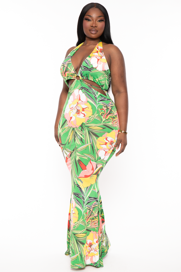 Gibiu Dresses Plus Size  Tropical Vacay Maxi Dress - Green