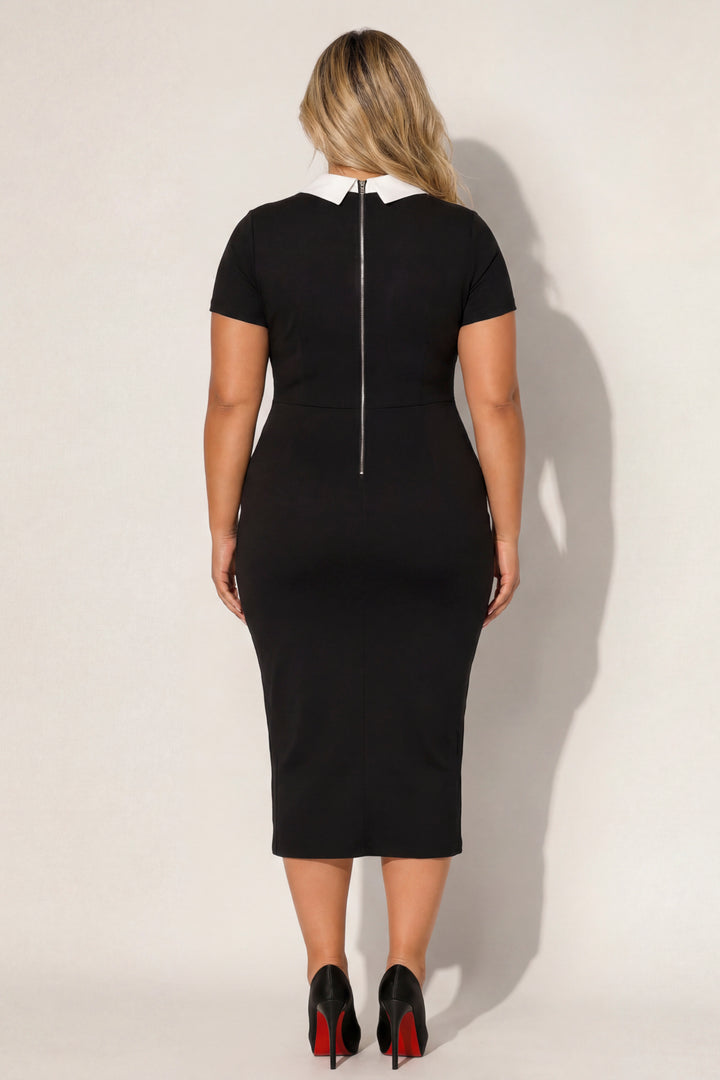 Curvy Sense Inc. Dresses Plus Size Uptown Charm Midi Dress - Black