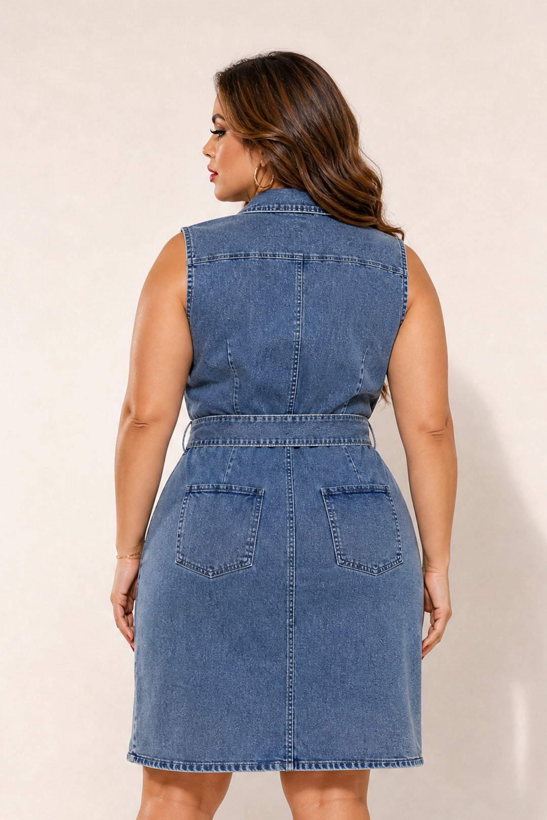 Blue Leopard Dresses Plus Size Uptown Curve Denim Dress- Dark Wash