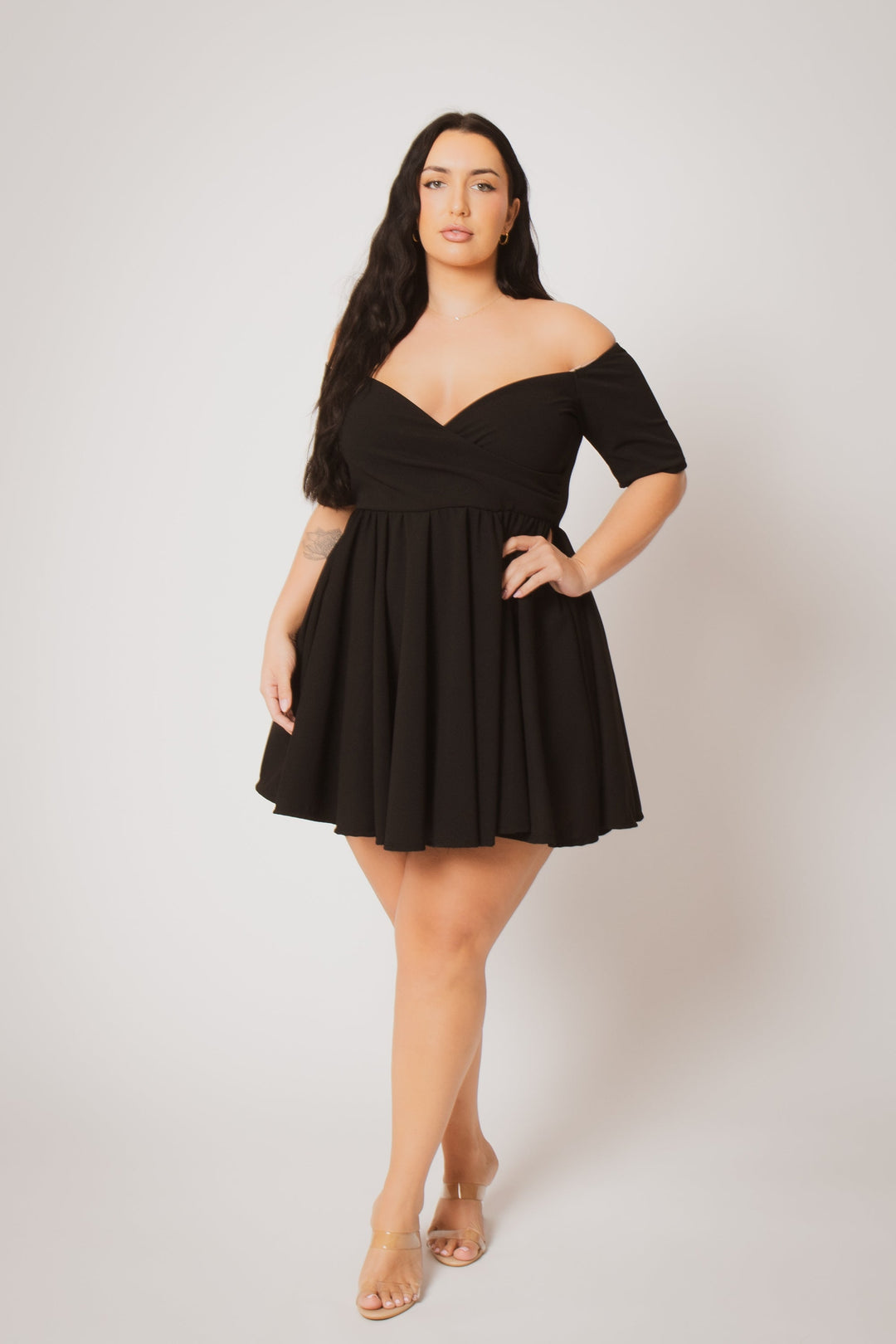 Women's Plus Size Valencia Off Shoulder Dress - Black - Curvy Sense Women's Plus Size Valencia Off Shoulder Dress - Black - Curvy Sense