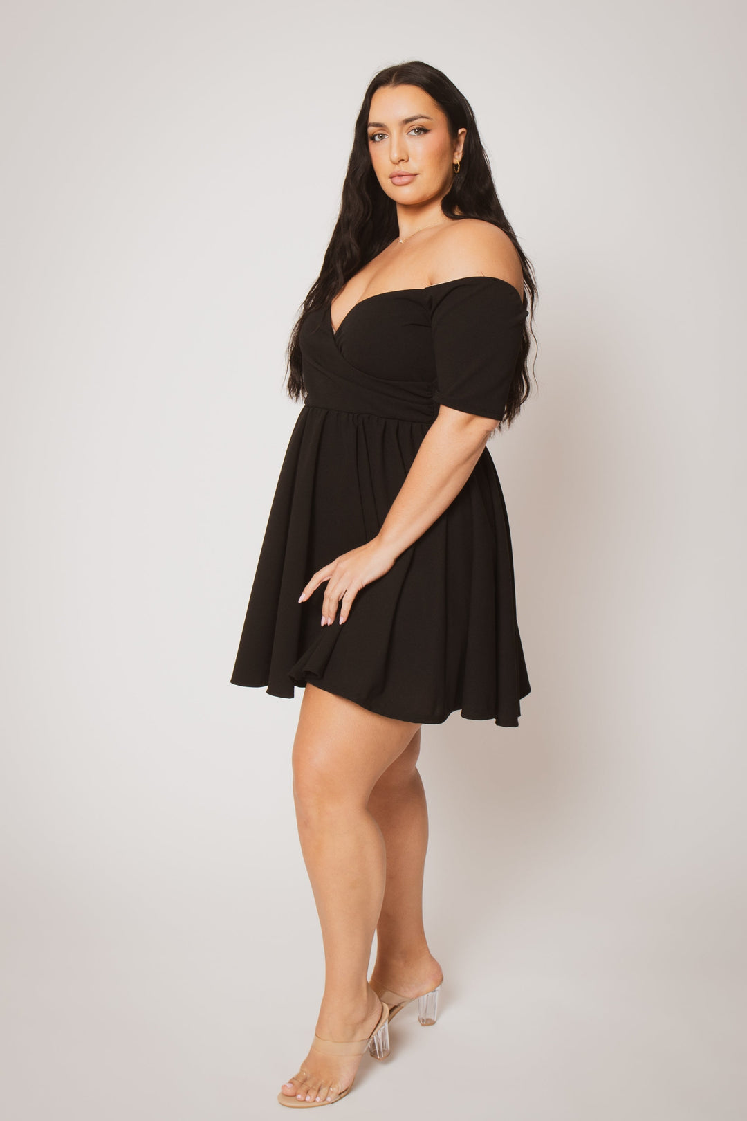 black off the should dress Simple Black Off Shoulder Short Prom Dress, Black Homecoming Dress US 10 / Black