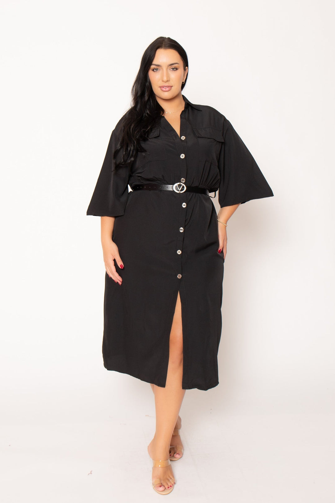 Fashion Space Dresses Plus Size Valentina  Midi Dress - Black