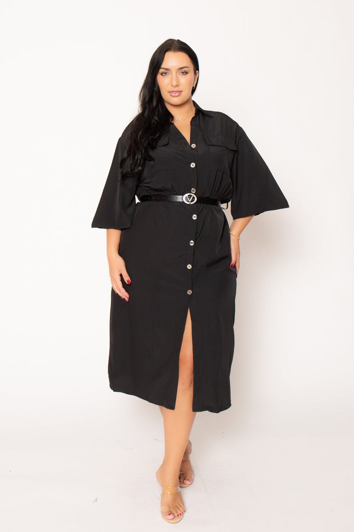 Fashion Space Dresses Plus Size Valentina  Midi Dress - Black