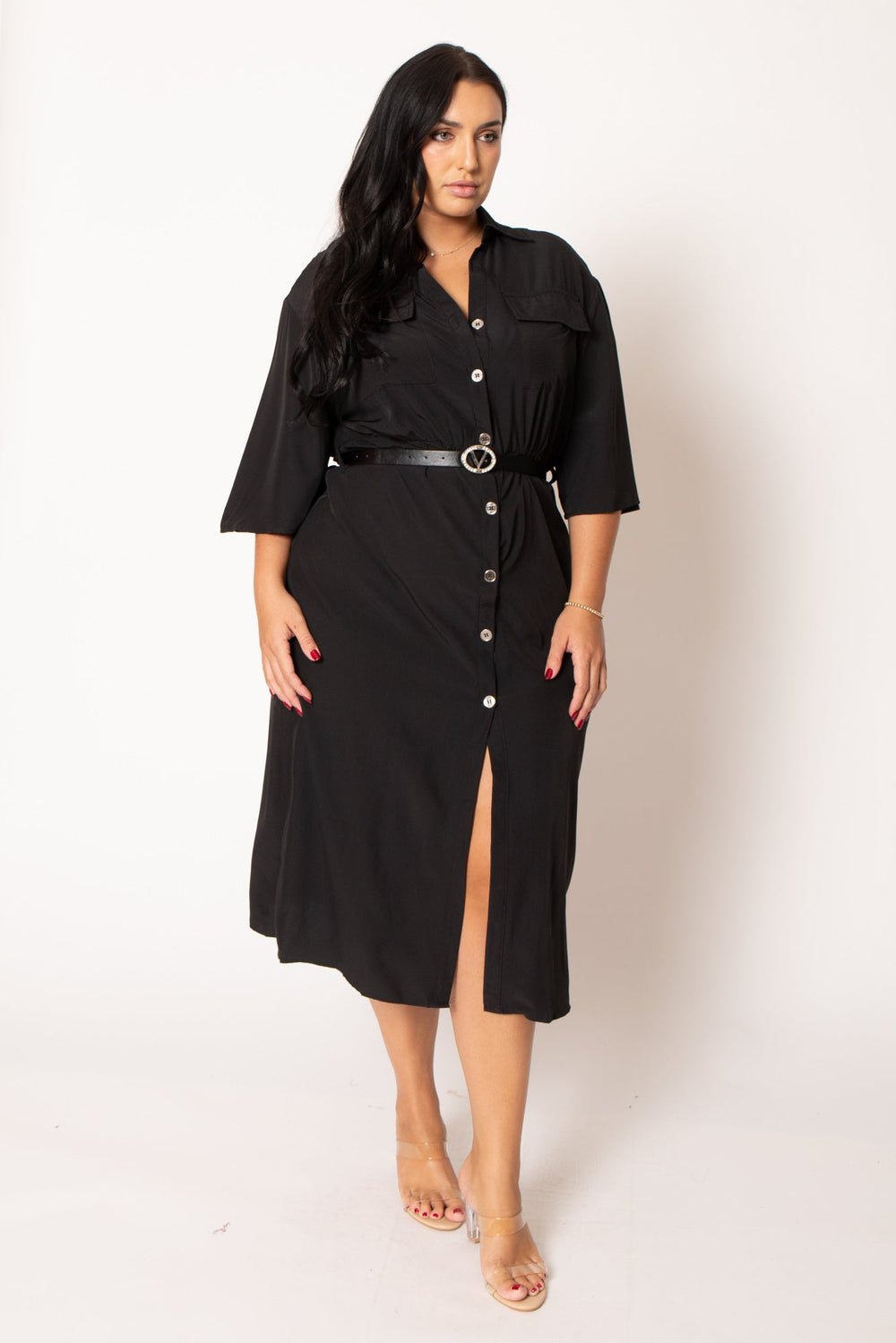 Fashion Space Dresses Plus Size Valentina  Midi Dress - Black
