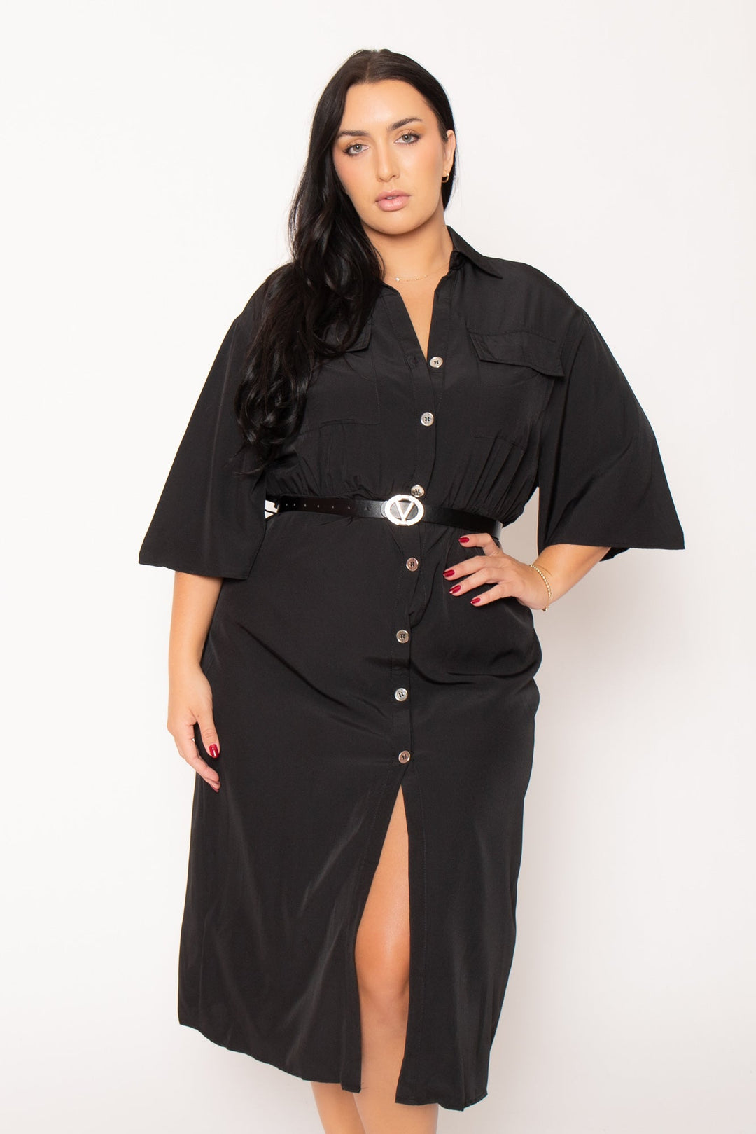 Fashion Space Dresses Plus Size Valentina  Midi Dress - Black