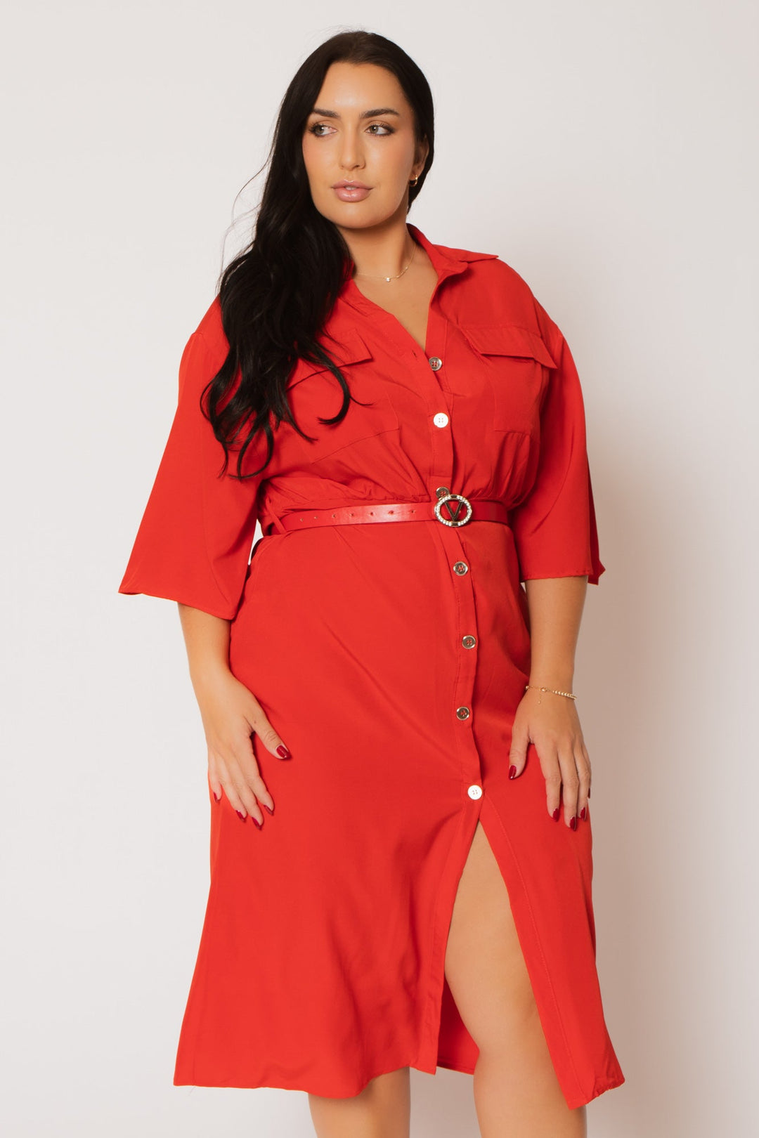 Fashion Space Dresses Plus Size Valentina  Midi Dress - Red