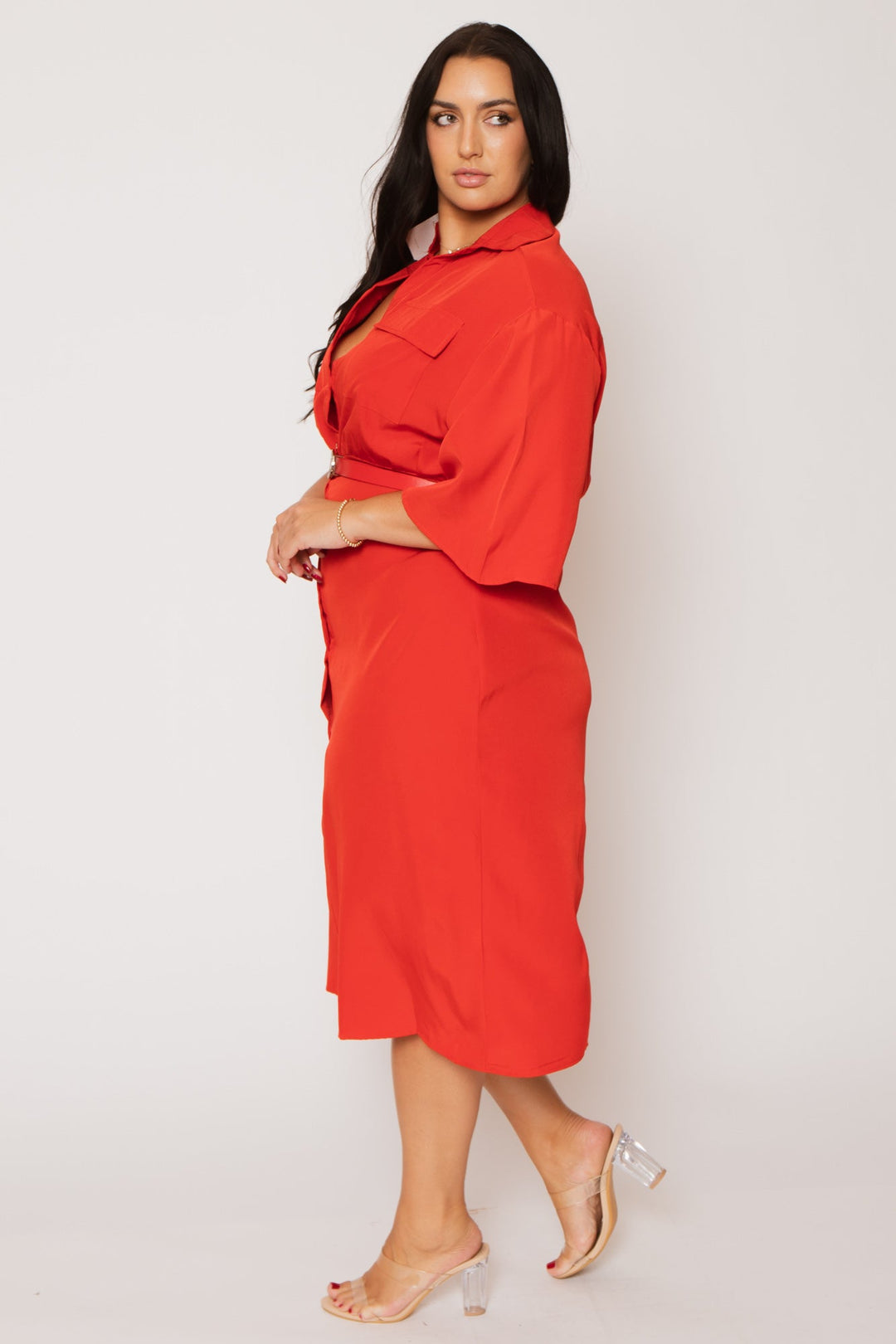 Fashion Space Dresses Plus Size Valentina  Midi Dress - Red