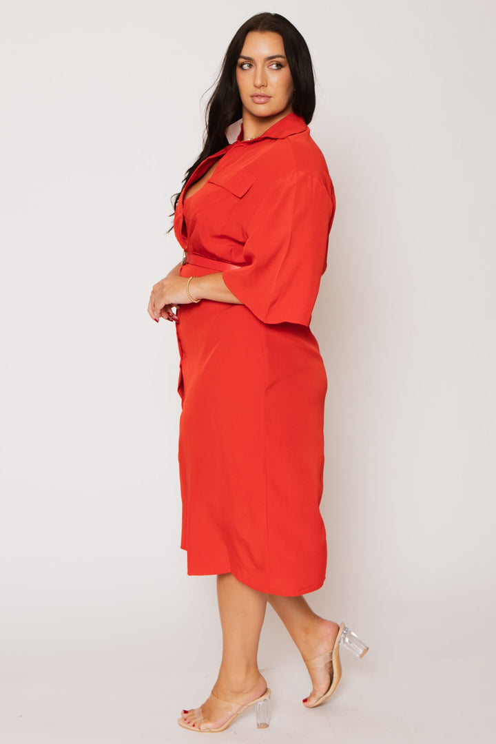 Fashion Space Dresses Plus Size Valentina  Midi Dress - Red