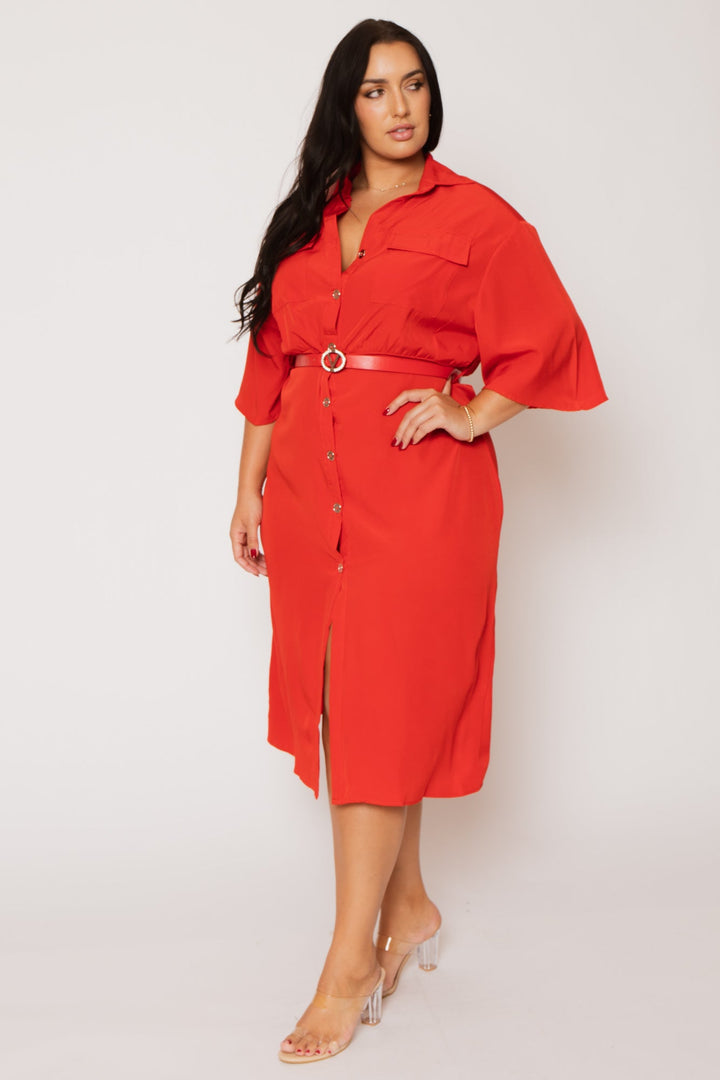 Fashion Space Dresses Plus Size Valentina  Midi Dress - Red