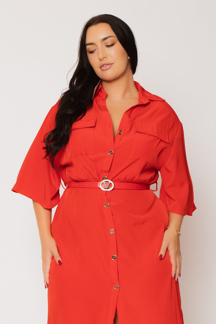 Fashion Space Dresses Plus Size Valentina  Midi Dress - Red