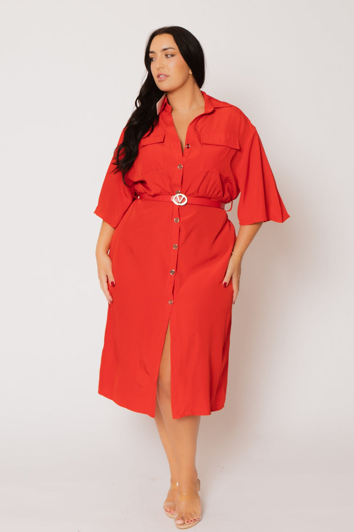 Fashion Space Dresses Plus Size Valentina  Midi Dress - Red