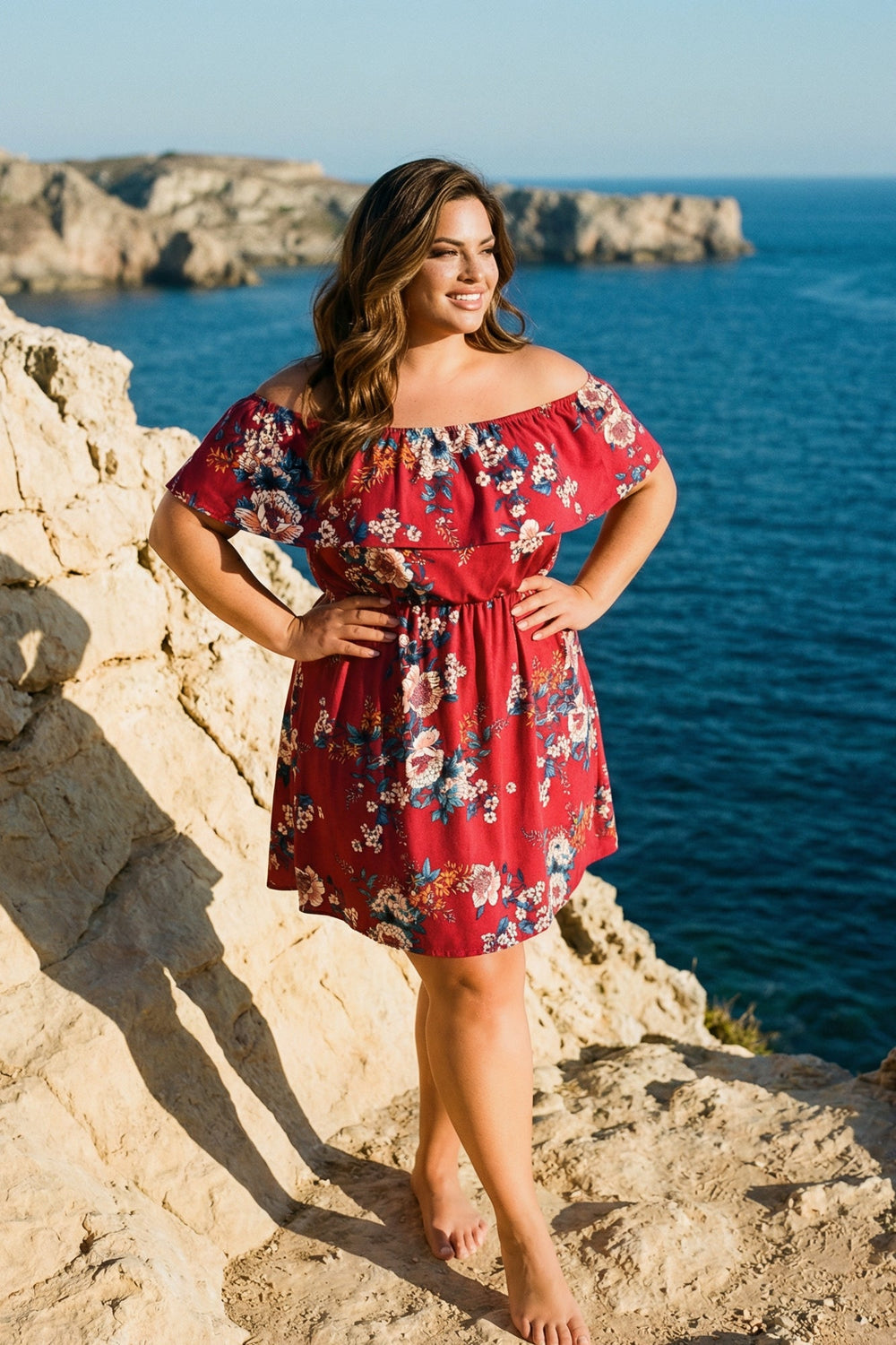 Curvy Sense Inc. Dresses Plus Size Valeria Blossom Dress - Burgundy