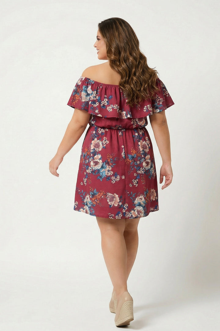 Curvy Sense Inc. Dresses Plus Size Valeria Blossom Dress - Burgundy