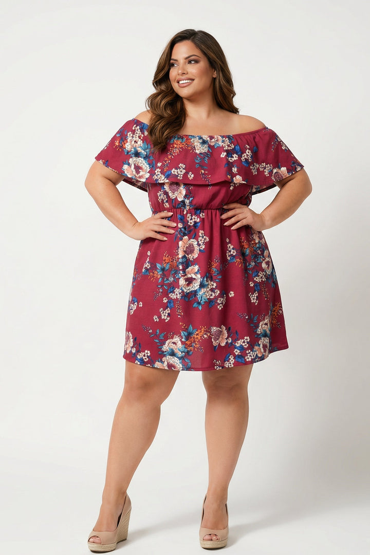 Curvy Sense Inc. Dresses Plus Size Valeria Blossom Dress - Burgundy