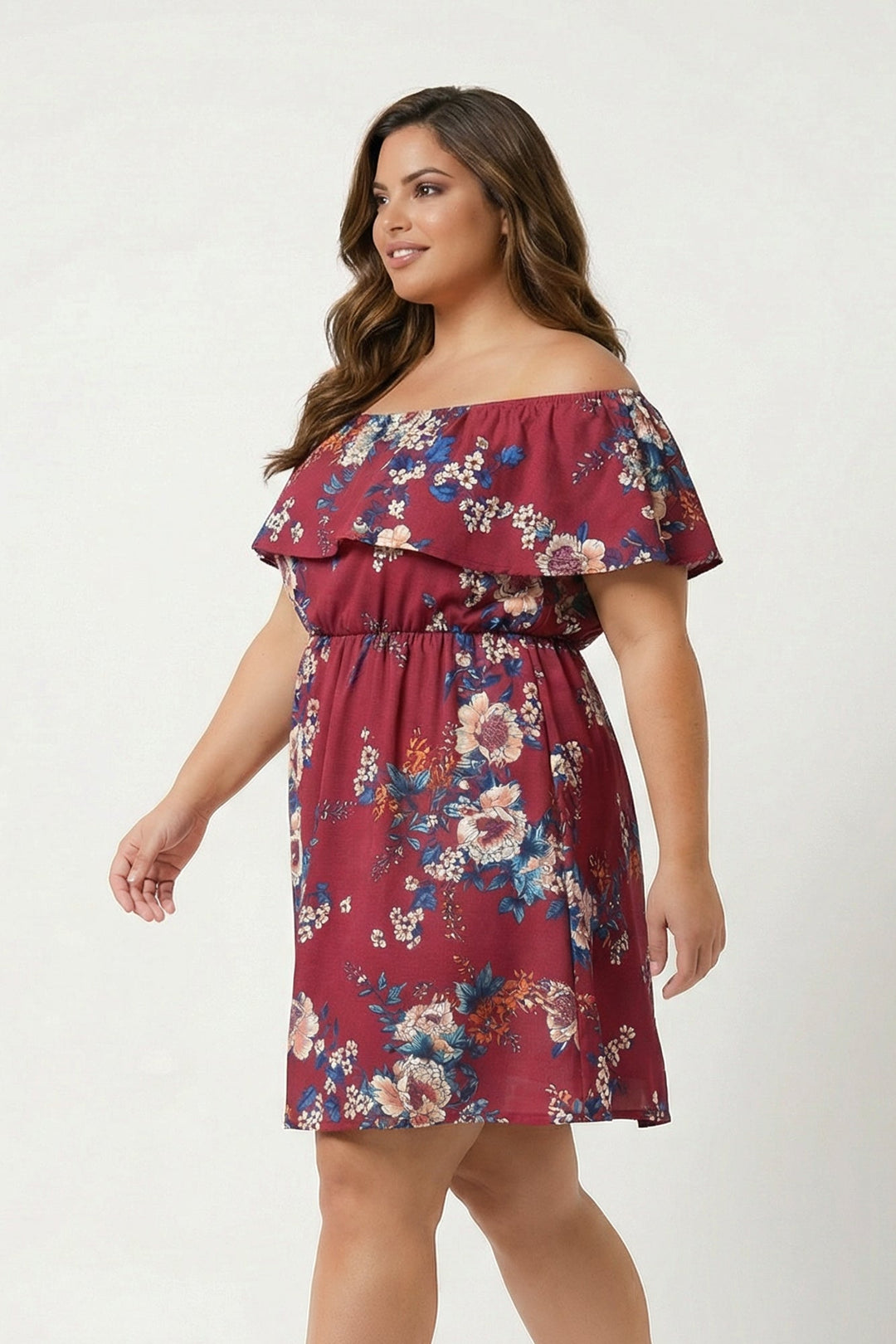 Curvy Sense Inc. Dresses Plus Size Valeria Blossom Dress - Burgundy