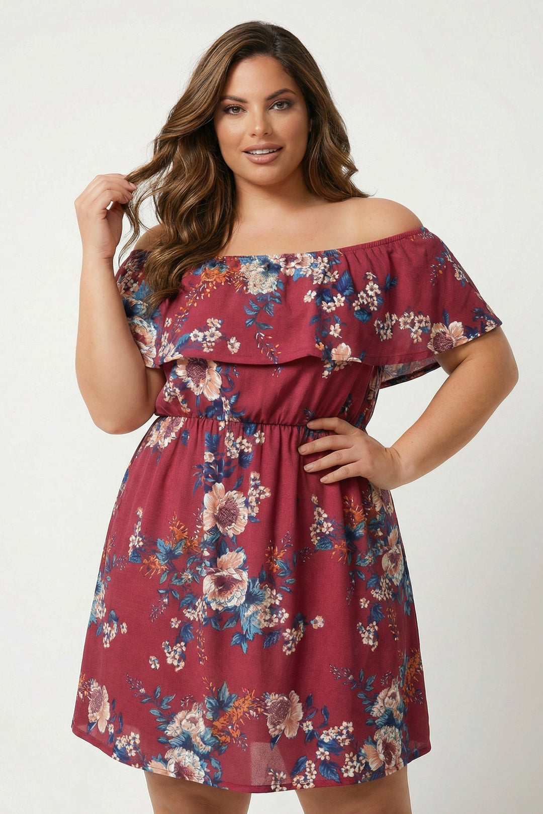 Curvy Sense Inc. Dresses Plus Size Valeria Blossom Dress - Burgundy