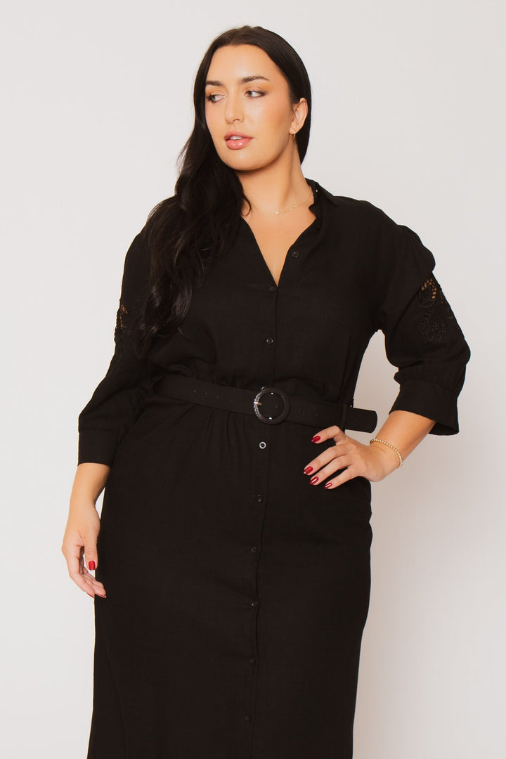 Fashion Space Dresses Plus Size Valeria Waist Tie Dress - Black