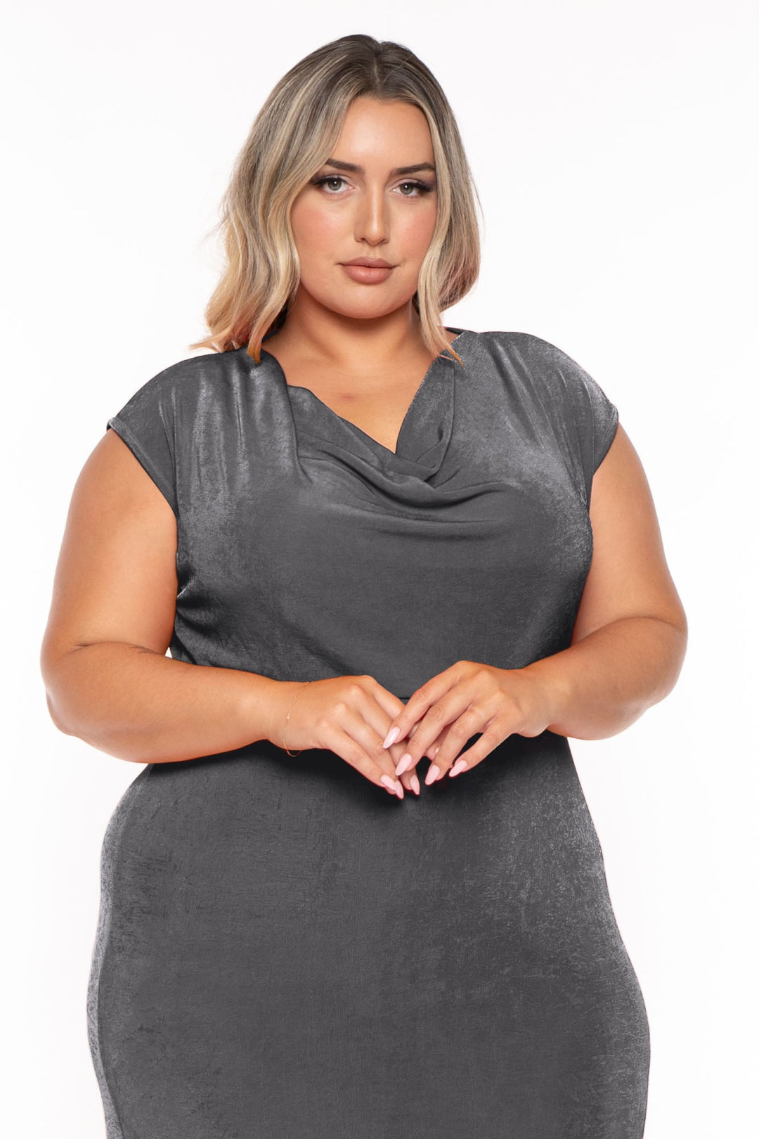 Plus Size Velma Cowl Neck Maxi Dress - Charcoal 2X / Charcoal at Curvy Sense Plus Size Velma Cowl Neck Maxi Dress - Charcoal 2X / Charcoal at Curvy Sense