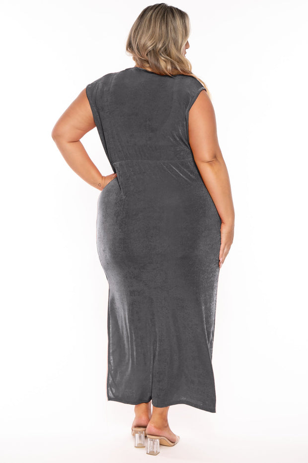 CULTURE CODE Dresses Plus Size Velma Cowl Neck  Maxi Dress  - Charcoal