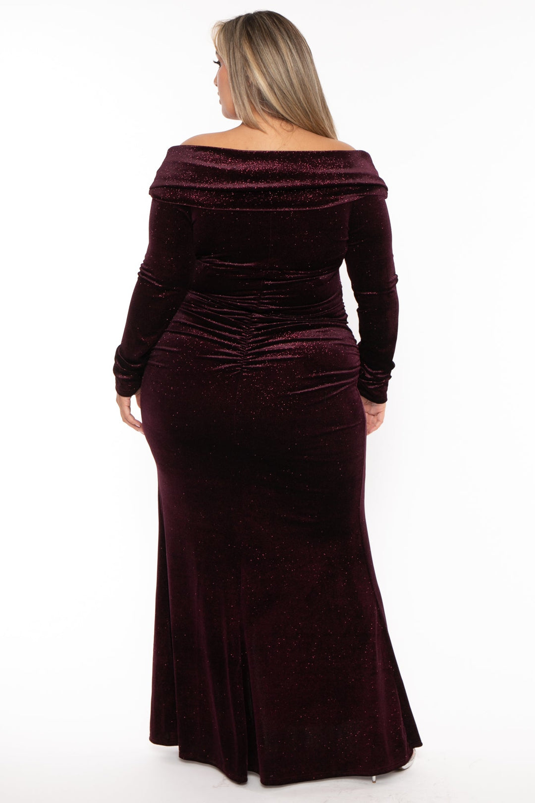 Gibiu Dresses Plus Size Velour  Glitter Gown - Burgundy