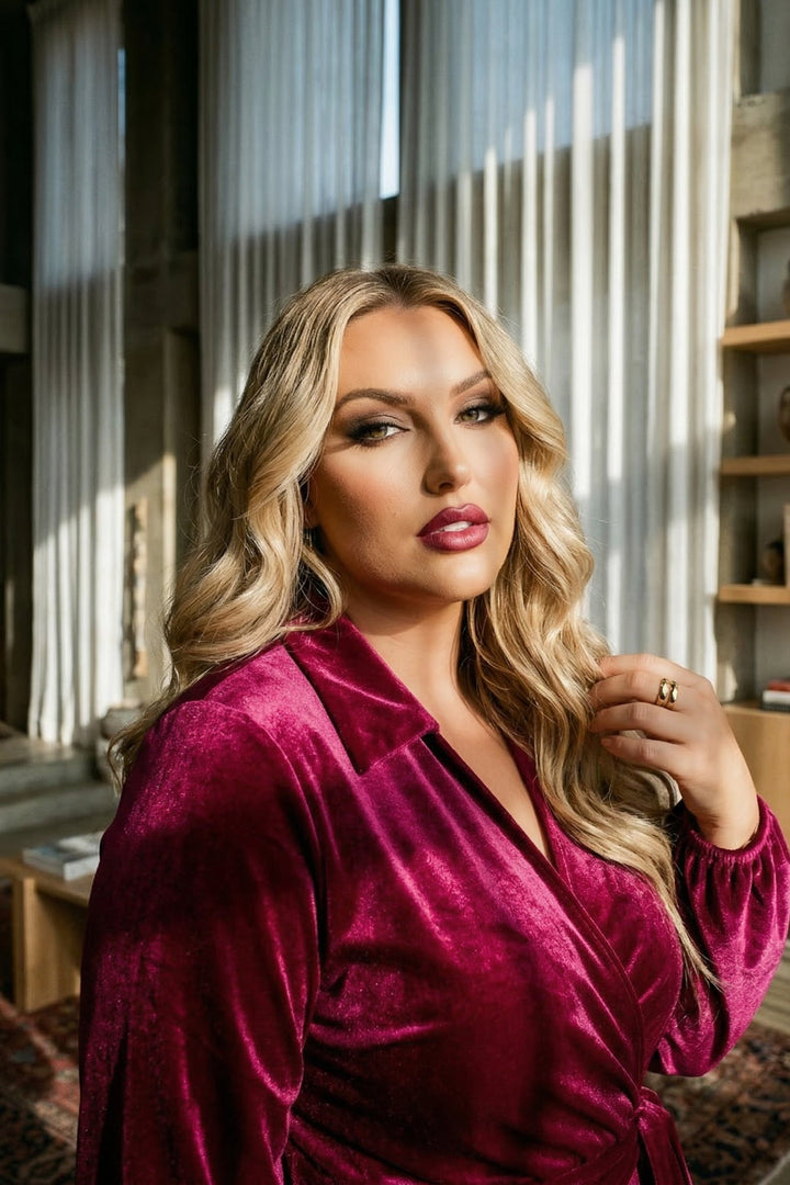 Gibiu Dresses Plus Size Velvet Mini Dress - Burgundy