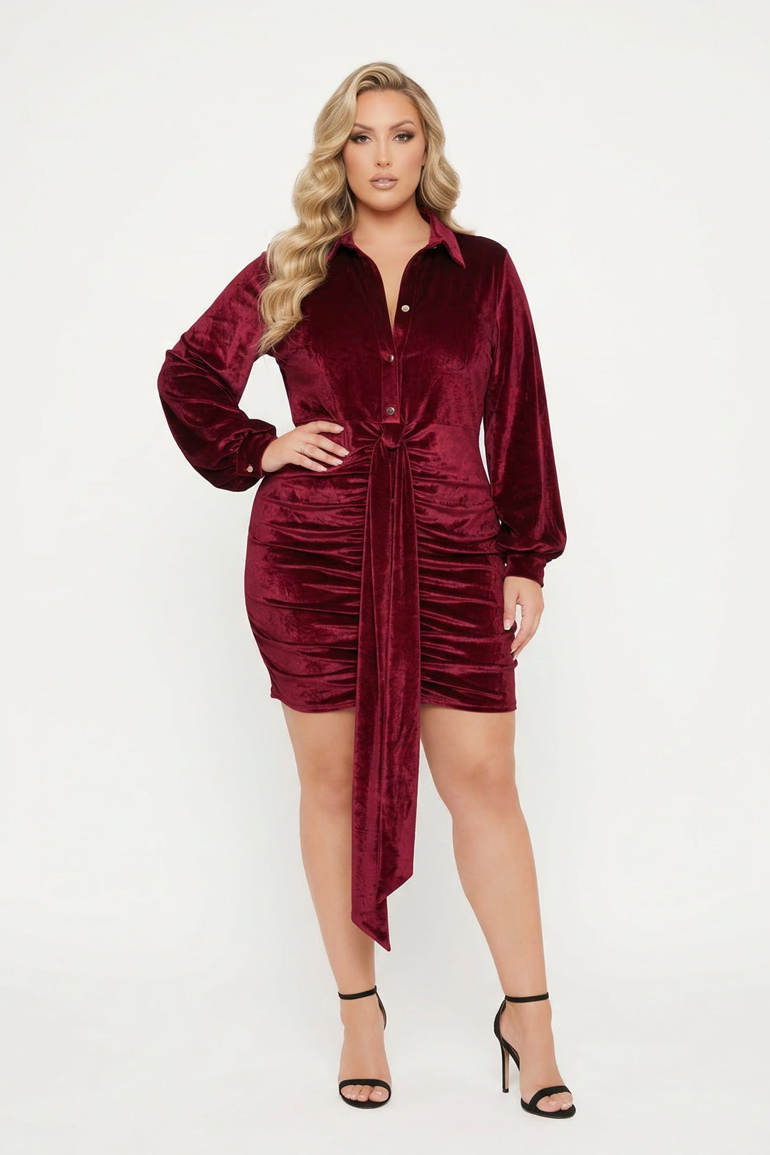 Women's Plus Size Velvet Mini Dress - Burgundy - Curvy Sense Women's Plus Size Velvet Mini Dress - Burgundy - Curvy Sense