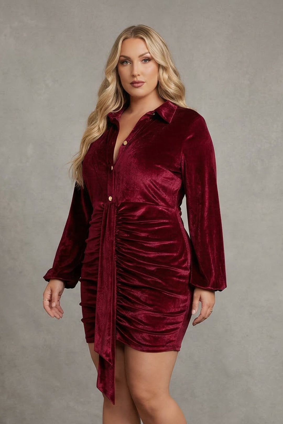 Gibiu Dresses Plus Size Velvet Mini Dress - Burgundy
