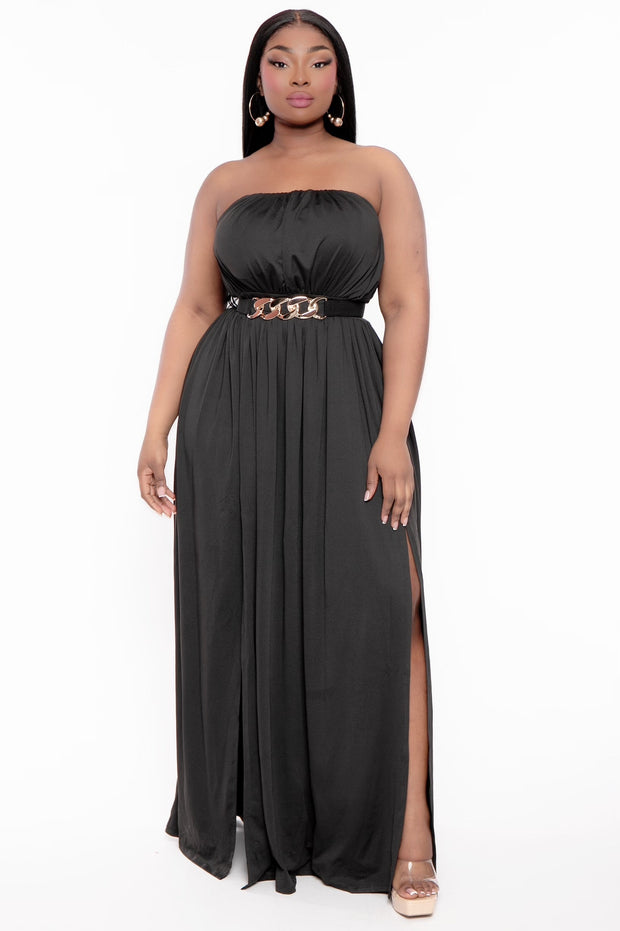 Miss Avenue Dresses Plus Size Venezia Double Slit Maxi Dress - Black
