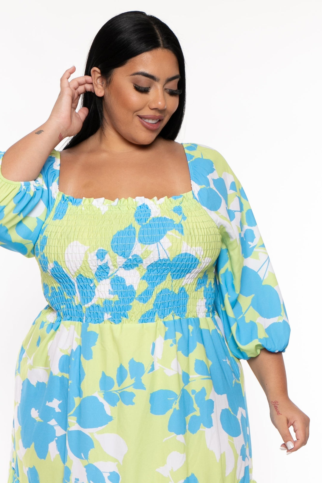 FIRST LOVE Dresses Plus Size Vera Floral  Smocked  Dress  -Multi