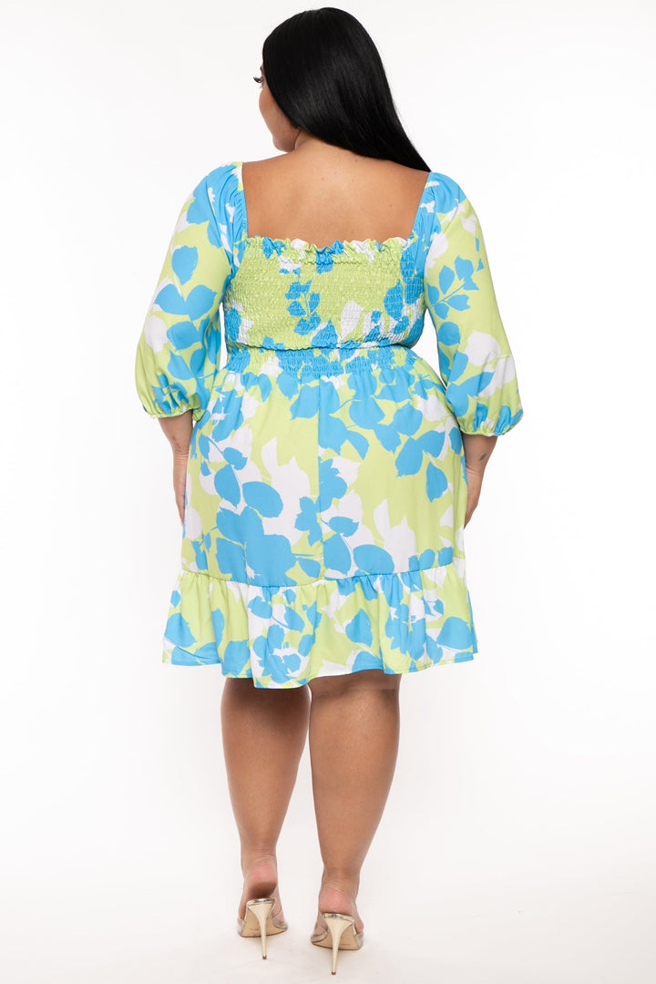 FIRST LOVE Dresses Plus Size Vera Floral  Smocked  Dress  -Multi