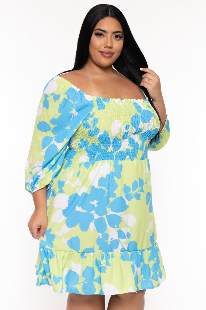 FIRST LOVE Dresses Plus Size Vera Floral  Smocked  Dress  -Multi