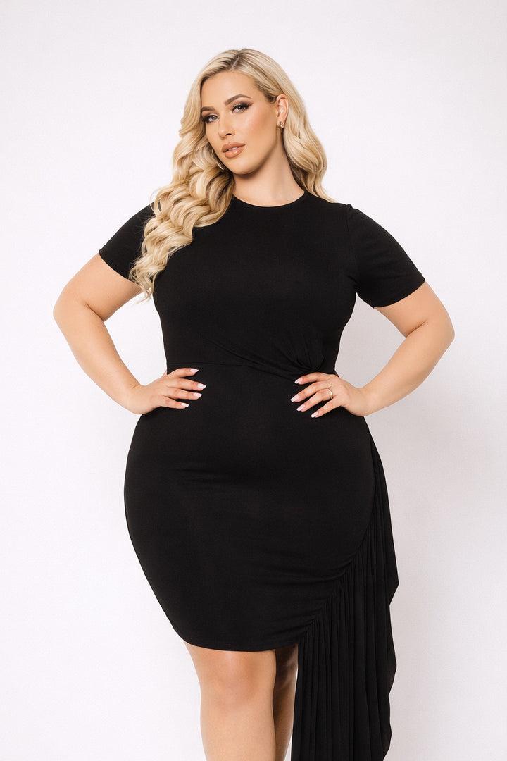 Curvy Sense Inc. Dresses Plus Size Vernice Ruffle Bodycon  Dress - Black