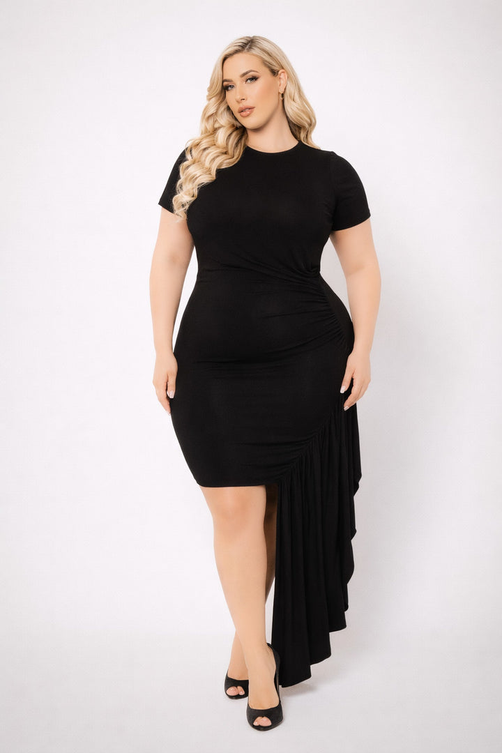 Curvy Sense Inc. Dresses Plus Size Vernice Ruffle Bodycon  Dress - Black