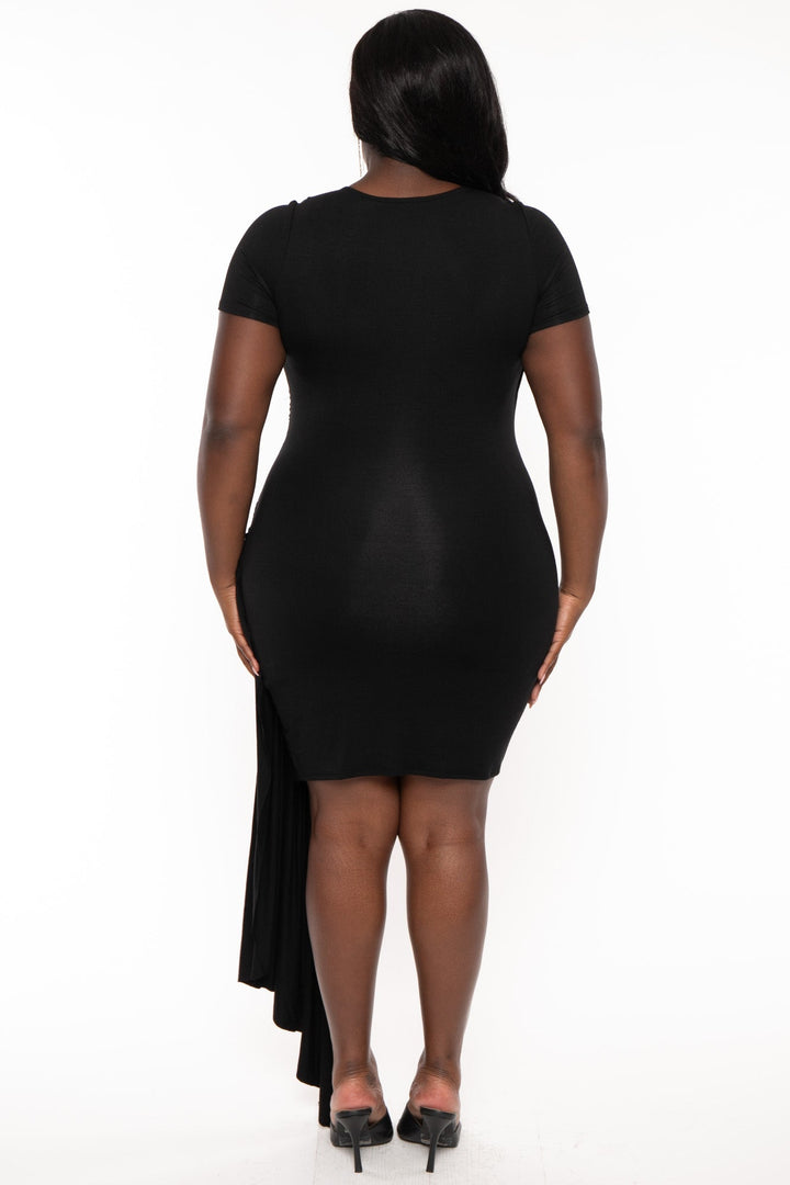 Curvy Sense Dresses Plus Size Vernice Ruffle Bodycon  Dress - Black