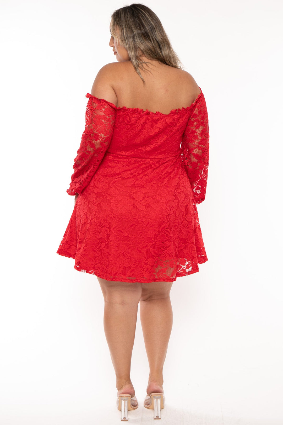 Curvy Sense Dresses Plus Size Veronica Long Sleeve Lace Dress- Red