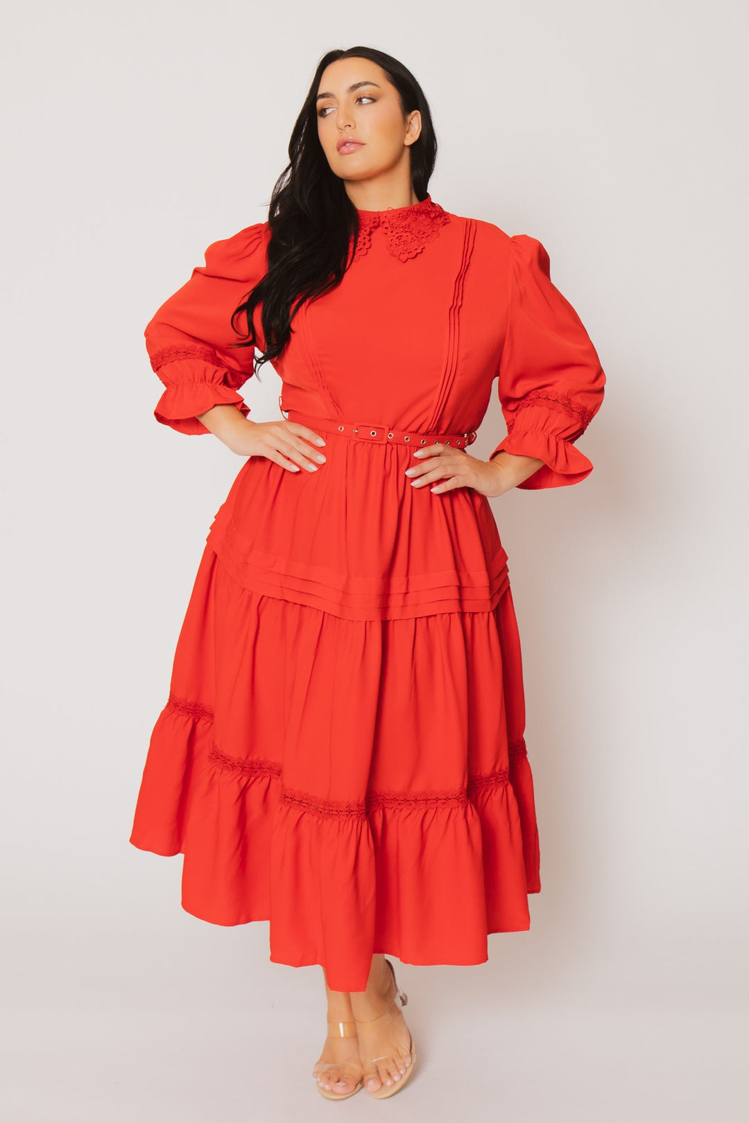 Fashion Space Dresses Plus Size Victoria Midi Dress -Red