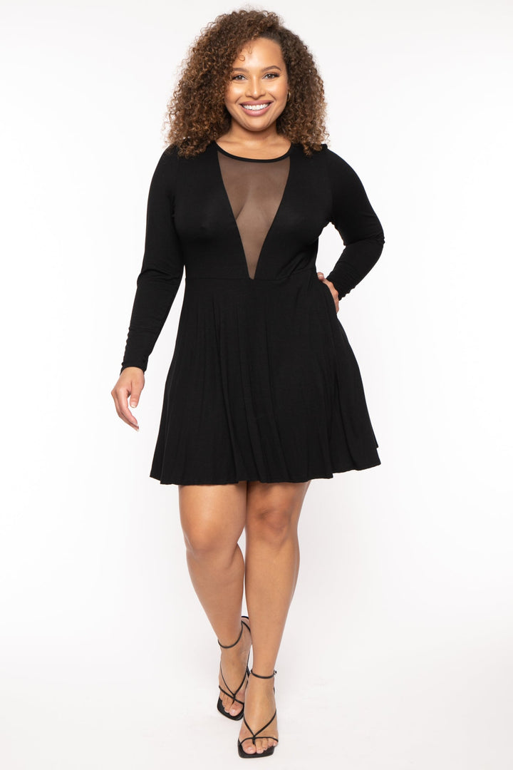 Curvy Sense Dresses 1X / Black Plus Size Vika Mesh Flare Dress - Black