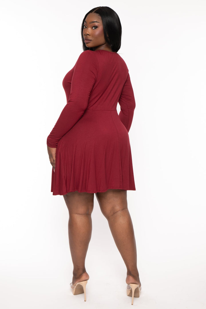 Curvy Sense Dresses Plus Size Vika Mesh Flare Dress - Burgundy