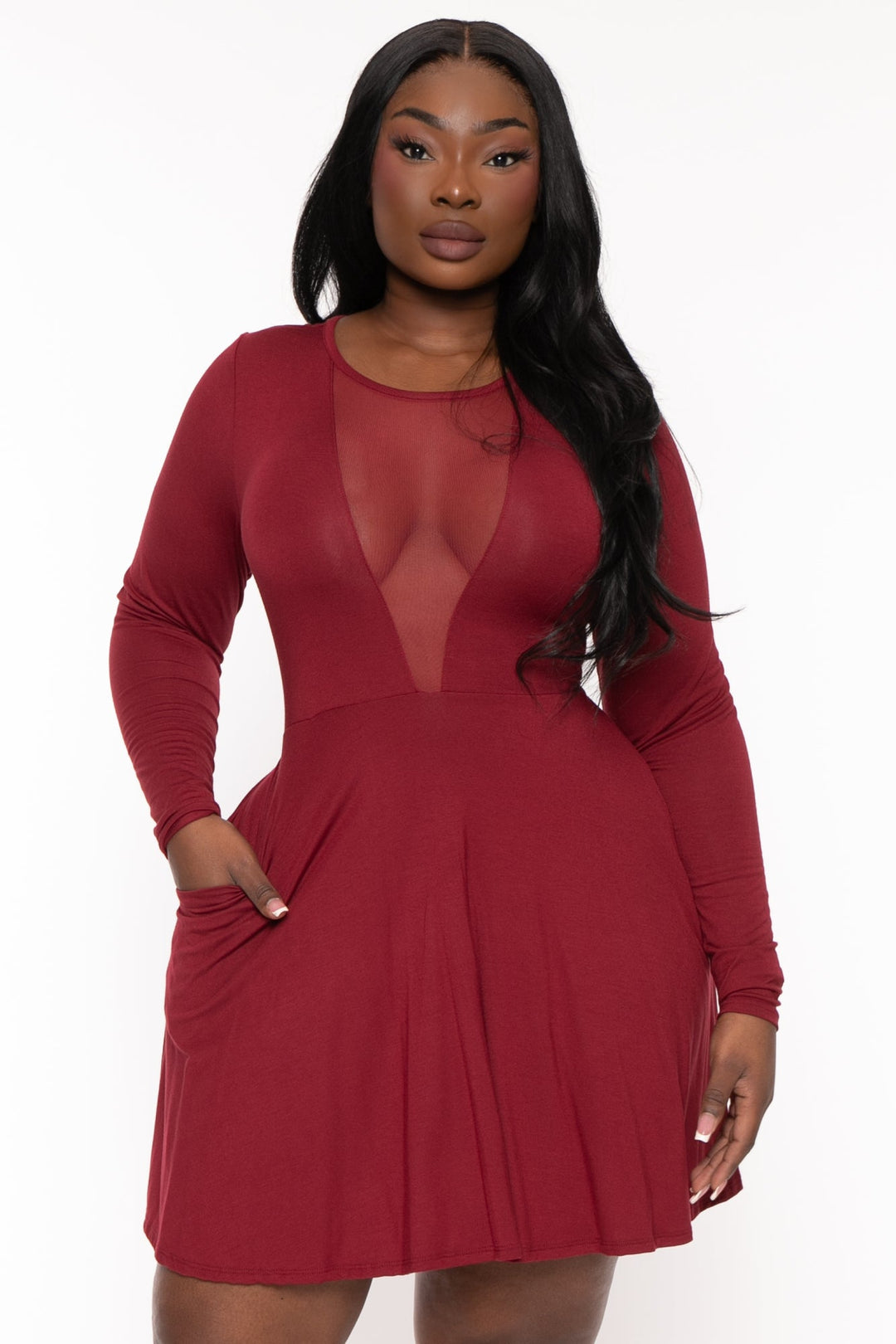 Plus Size Vika Mesh Flare Dress - Burgundy – Curvy Sense