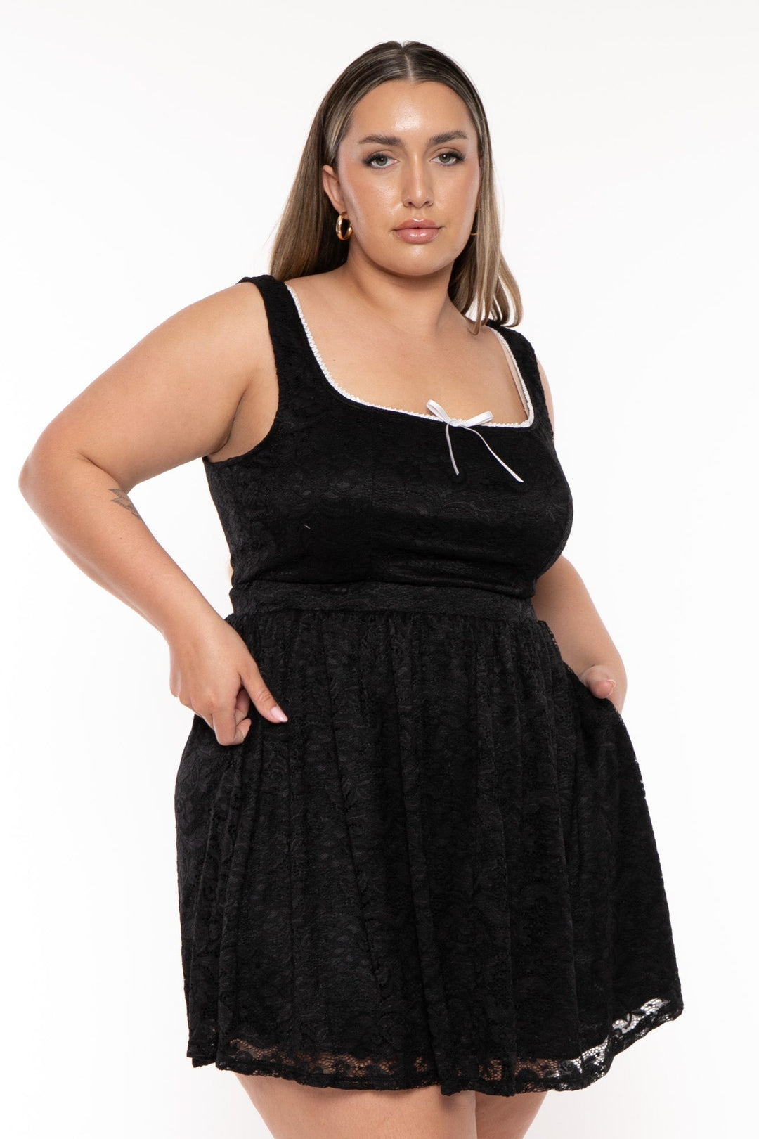 Curvy Sense Dresses Plus Size Vineta Lace flare Dress - Black