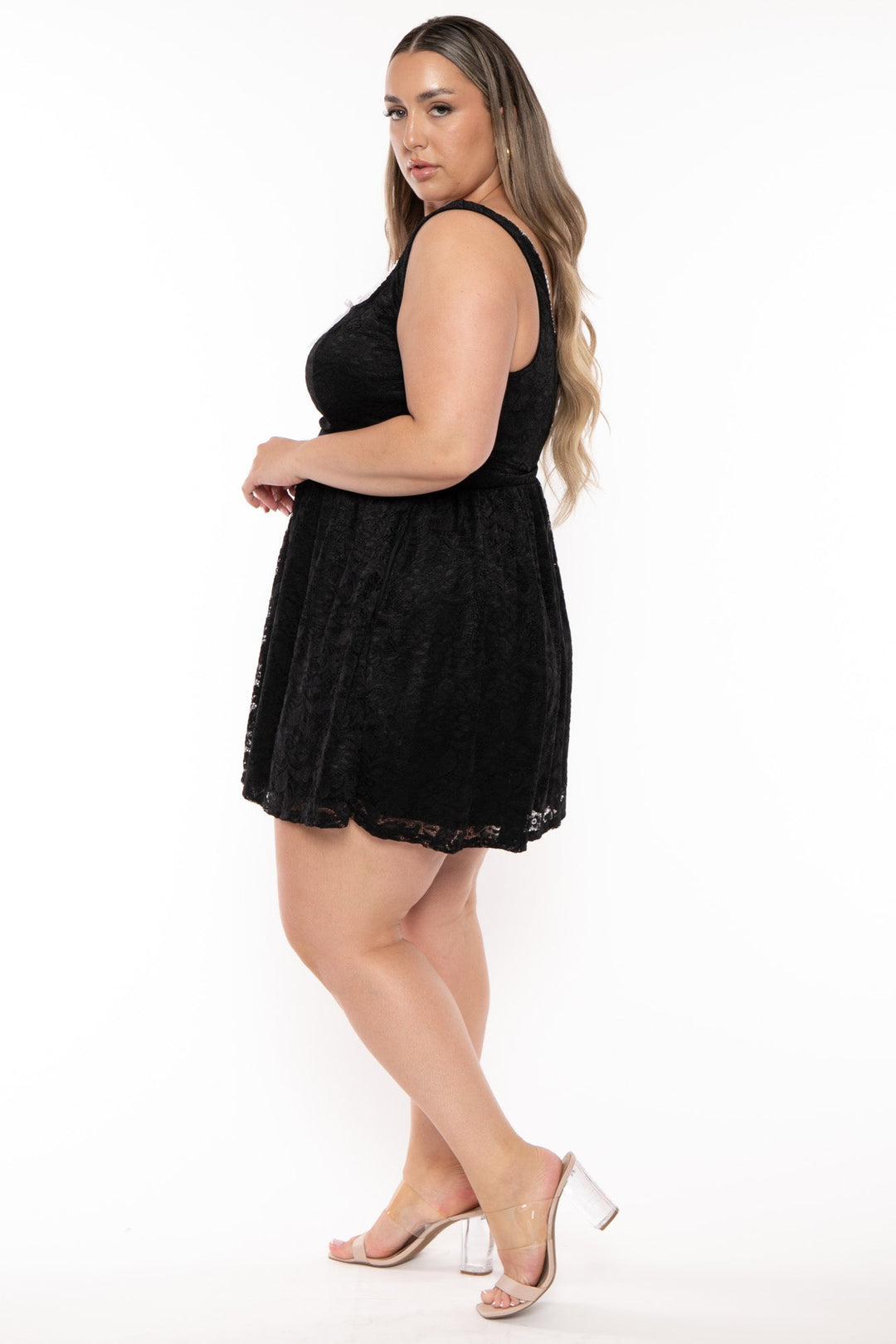 Curvy Sense Dresses Plus Size Vineta Lace flare Dress - Black