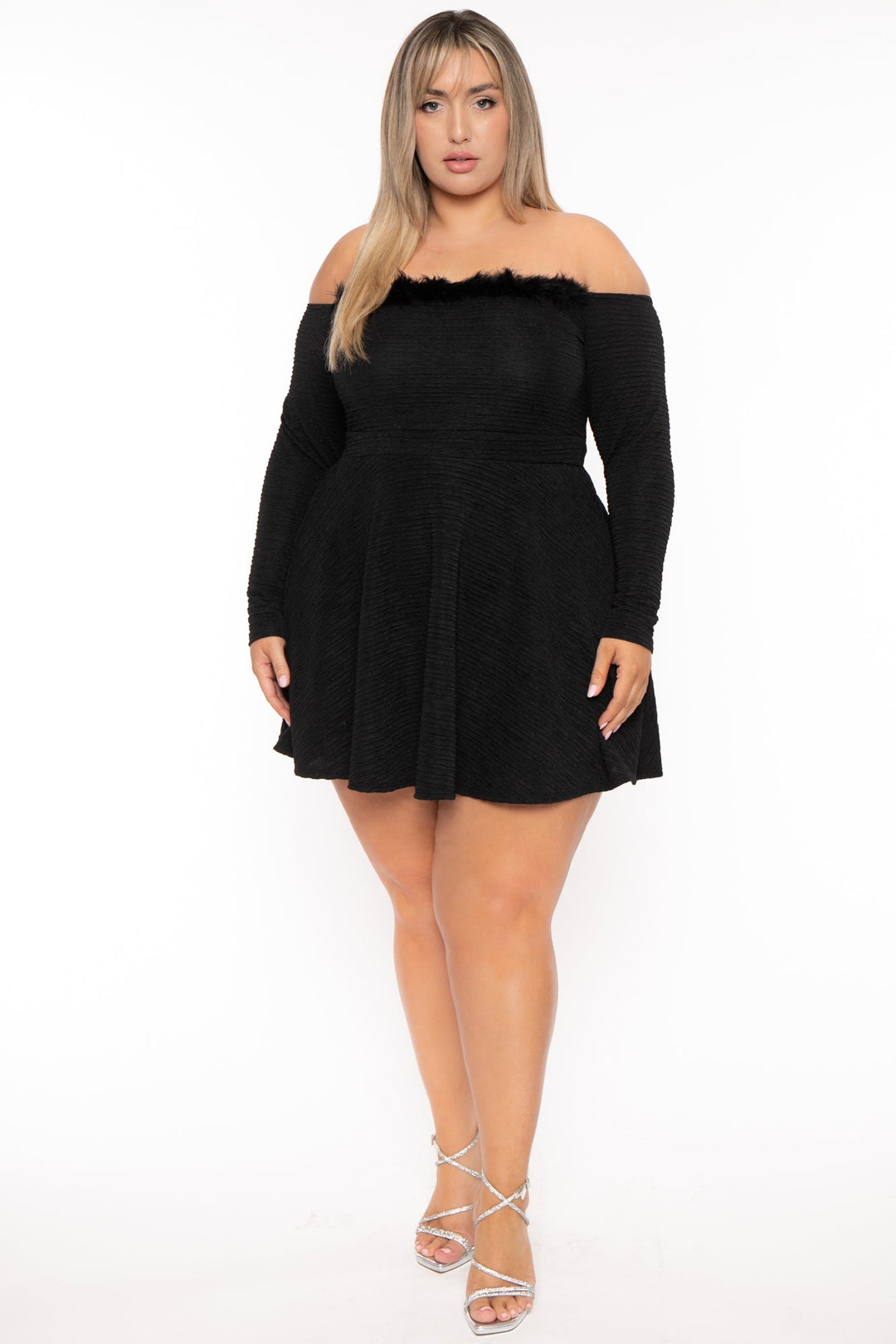 Plus Size Vivian Boa Flare Dress - Black
