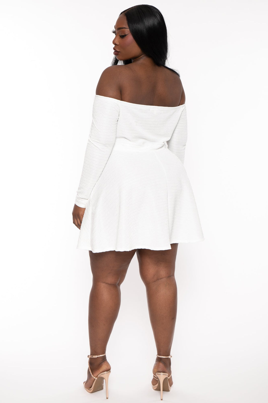 Curvy Sense Dresses Plus Size Vivienna Boa Flare Dress - White