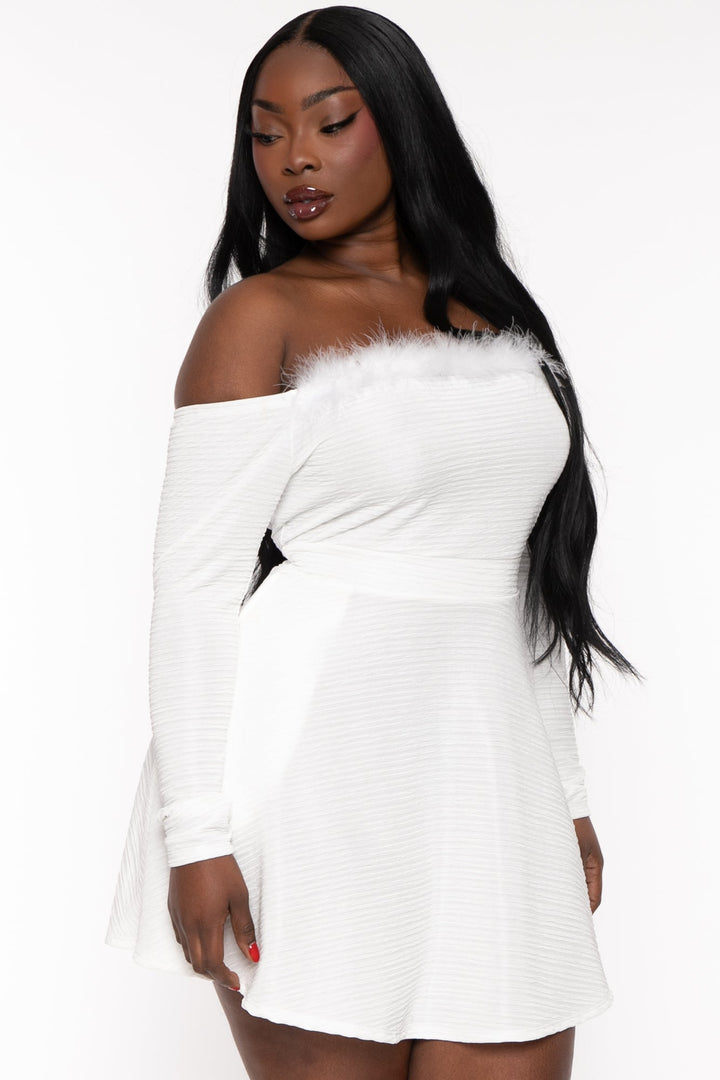 Curvy Sense Dresses Plus Size Vivienna Boa Flare Dress - White